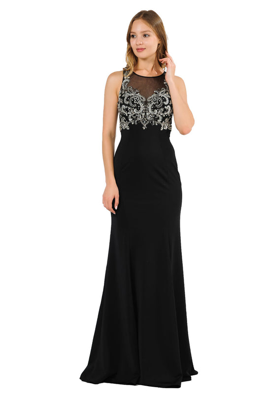 Poly USA 8348 - Illusion Keyhole Back Beaded Evening Gown
