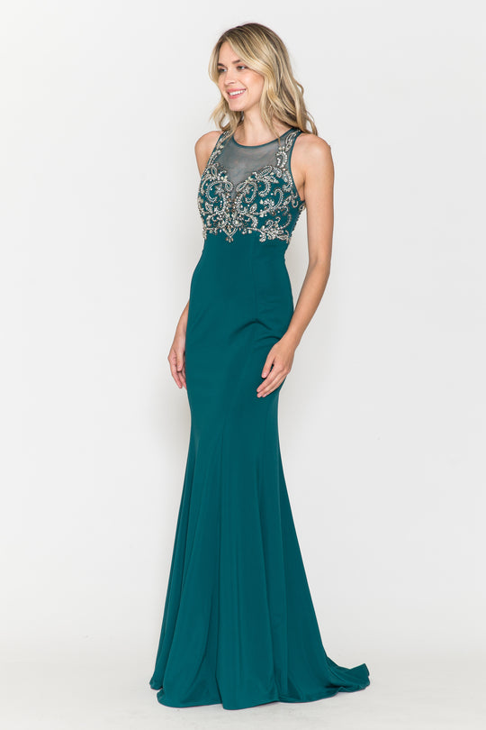 Poly USA 8348 - Illusion Keyhole Back Beaded Evening Gown