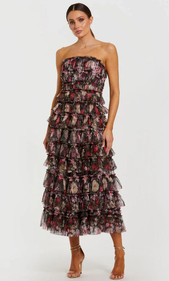 Mac Duggal 8351 - Strapless Tiered Floral Print Dress