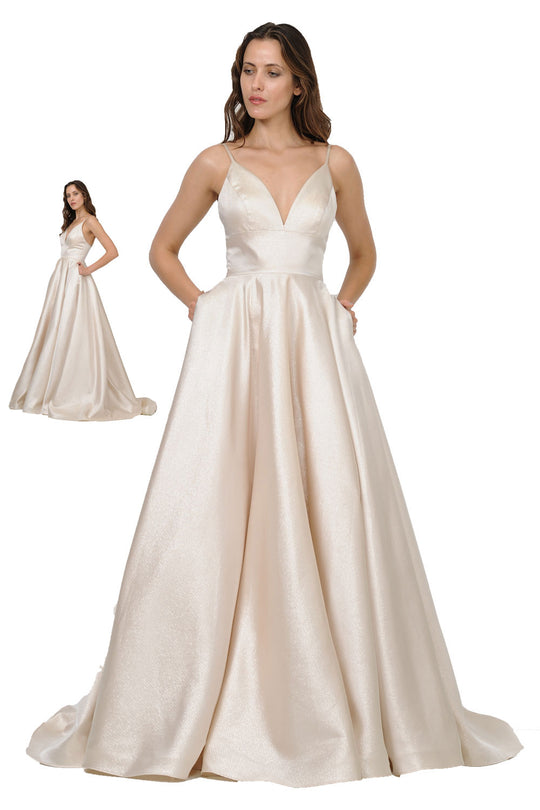 Poly USA 8358 - Spaghetti Strap Metallic A-Line Dress