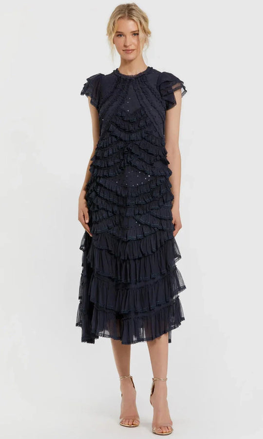 Mac Duggal 8371 - Ruffled Tea-Length Party Dress