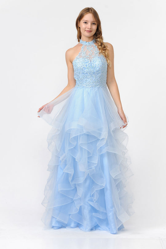 Poly USA 8372 - High Halter Ruffle Evening Gown