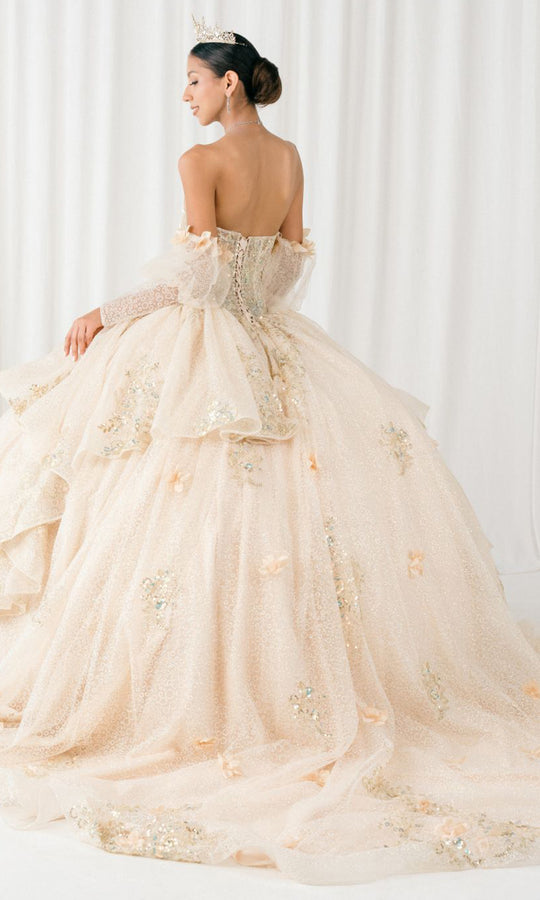 Cinderella Couture 8385J - 3D Floral Accent Sweetheart Basque Ballgown