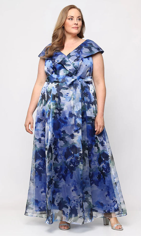 Alex Evenings 8440319 - Floral Draped Collar A-Line Gown