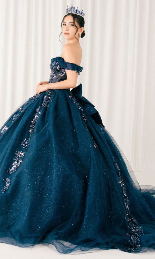 Cinderella Couture 8440JQ - Ruffled Trim Off Shoulder Beaded Ballgown