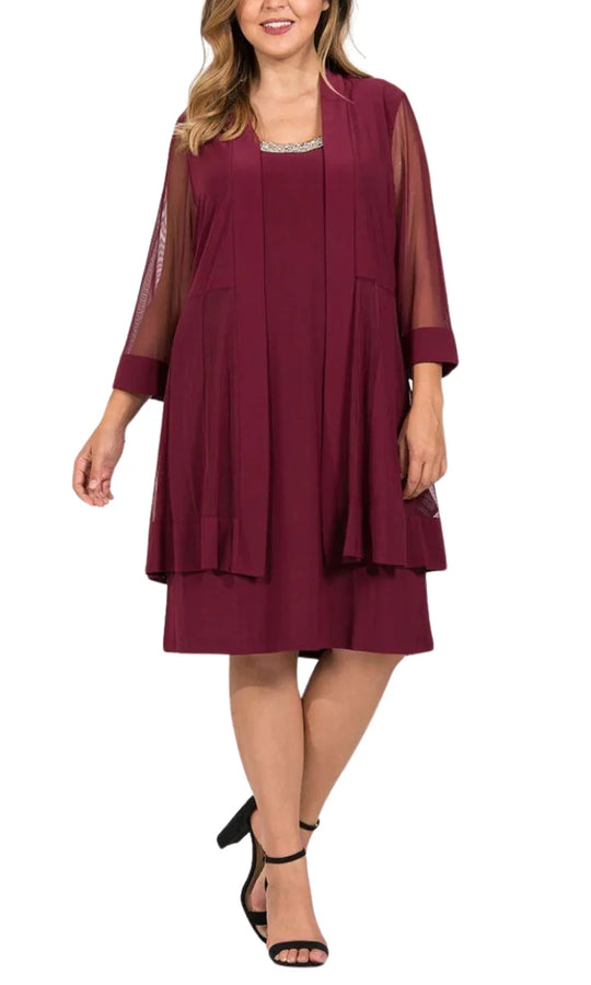 R&M Richards 8442W - Beaded Scoop Neck Dress with Jacket