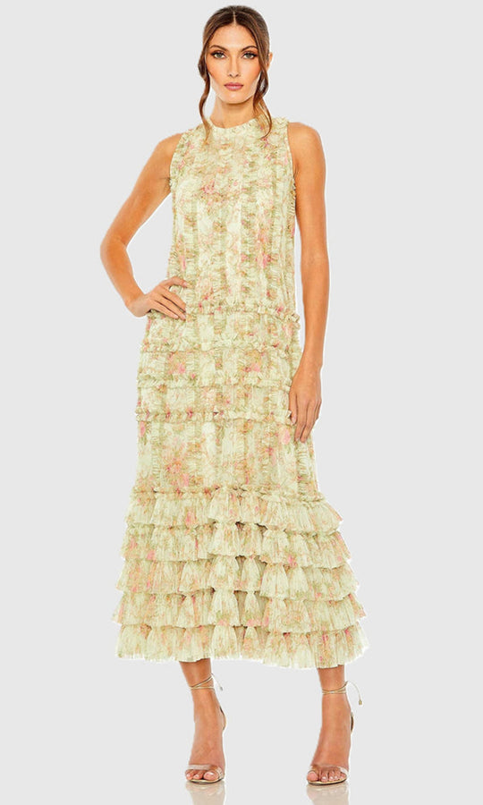 Mac Duggal 8484 - Tiered Ruffle Floral Tea-Length Dress