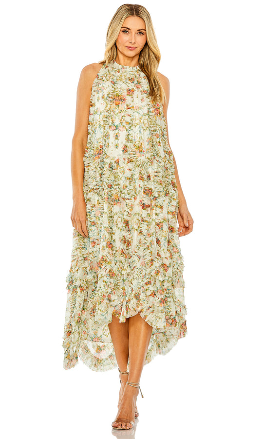 Mac Duggal 8489 - Floral Mesh Ruffle High Low Dress