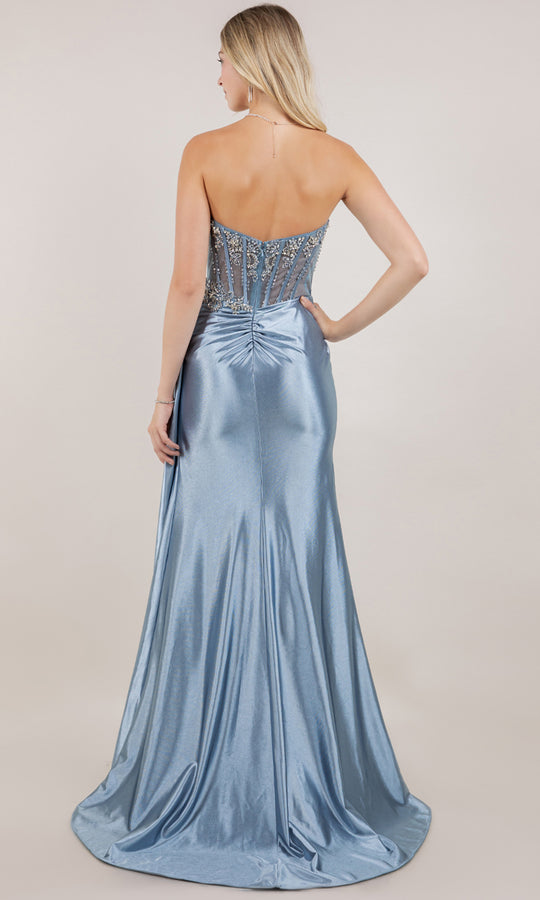Cinderella Couture 8511J - Illusion Bodice Crystal Applique Satin Gown
