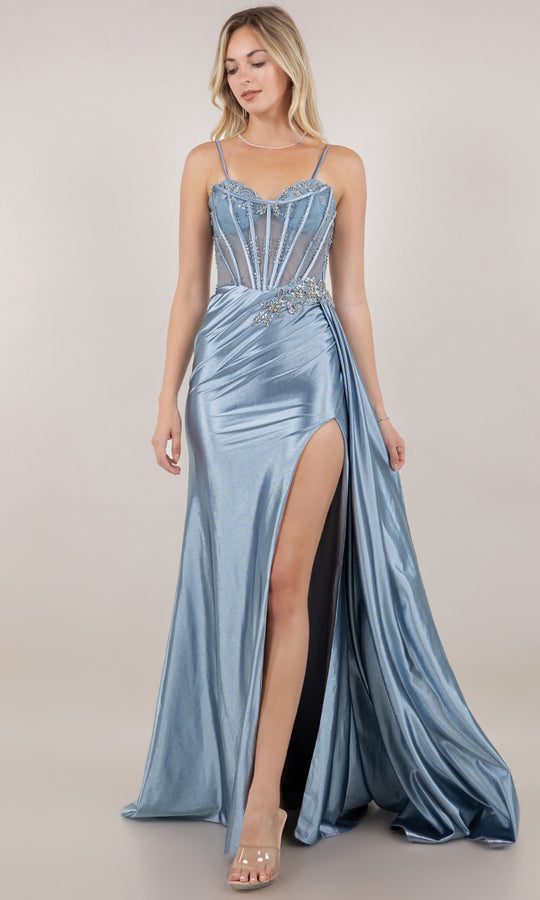 Cinderella Couture 8511J - Illusion Bodice Crystal Applique Satin Gown