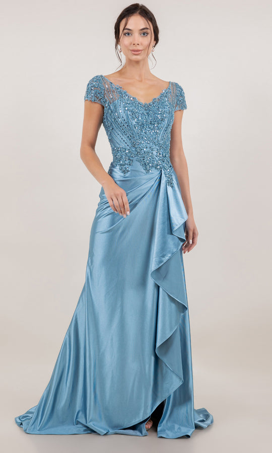Cinderella Couture 8513M - Cap Sleeve Beaded Lace Formal Gown
