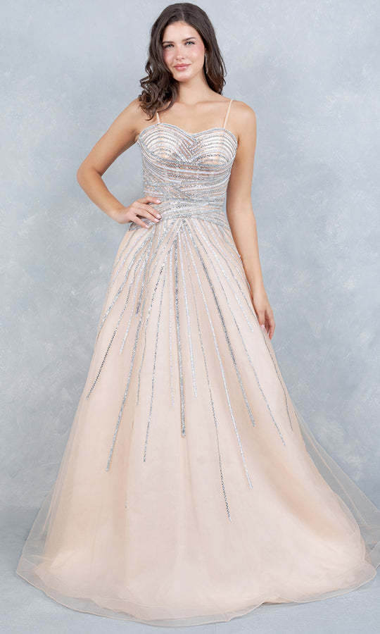 Cinderella Couture 8569J - Linear Beadwork Sleeveless Tulle Prom Gown