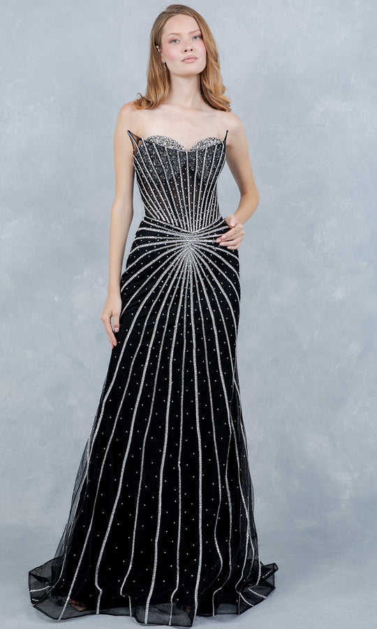Cinderella Couture 8576J - Starburst Beaded Strapless Tulle Prom Gown