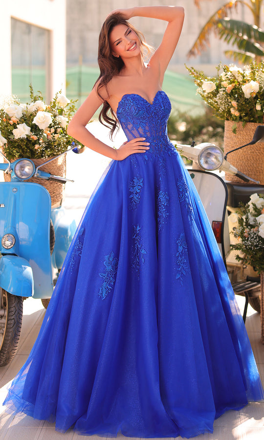 Amarra 89011 - Glitter Embroidered Ballgown with Corset Bodice