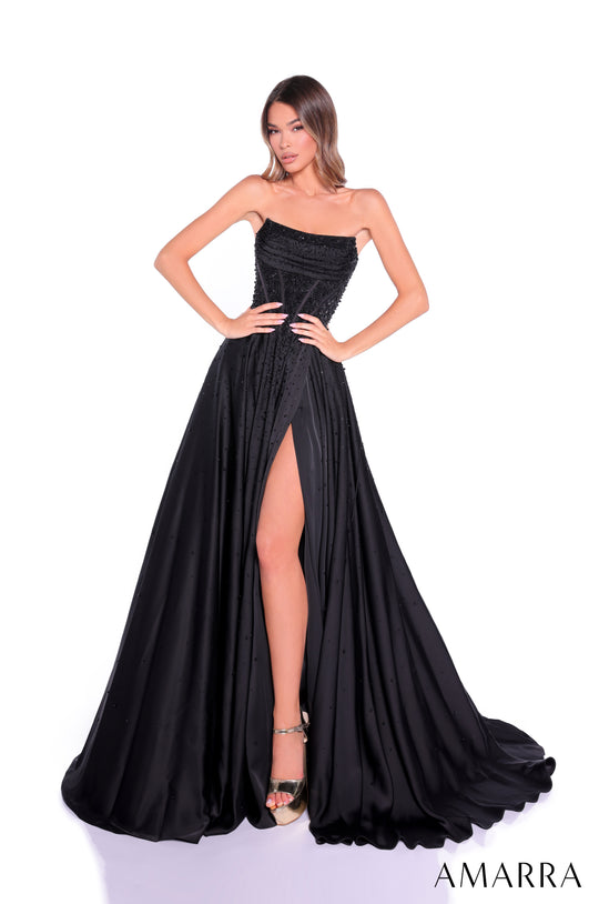 Amarra 89387 - Beaded Bodice Draped Scoop Gown