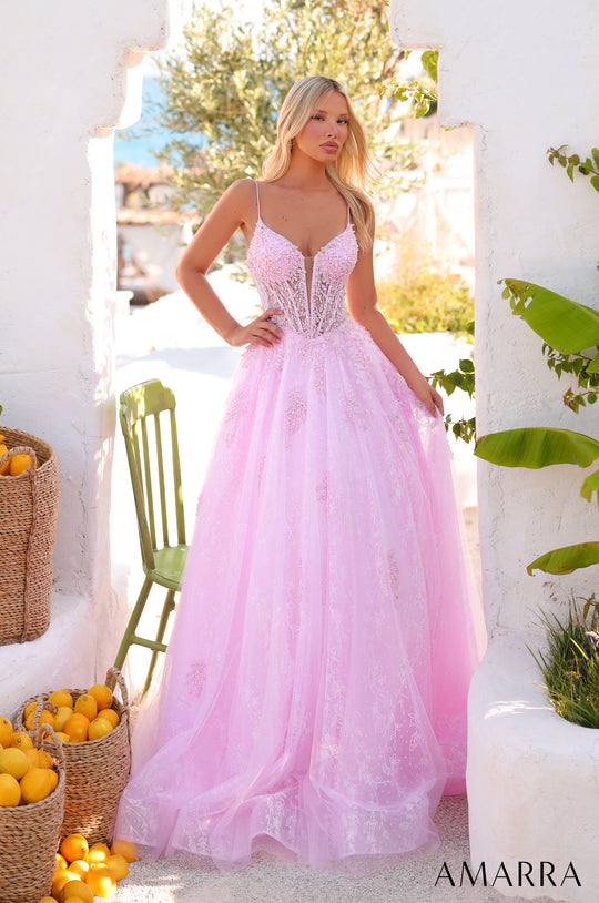 Amarra 89425 - Sleeveless V-Neck Glitter Tulle Ballgown
