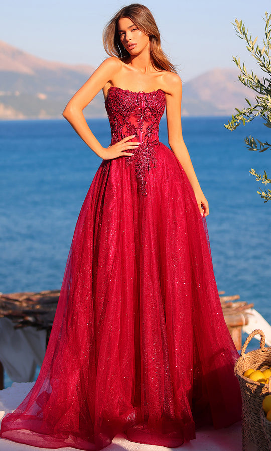 Amarra 89486 - Beaded Applique Strapless Ballgown