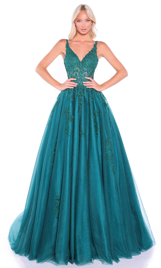 Amarra 89523 - Detailed V-Neck Layered A-Line Dress