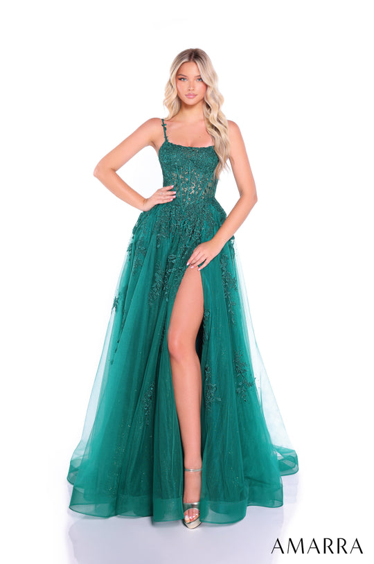 Amarra 89525 - Square Neckline Embroidered Prom Dress
