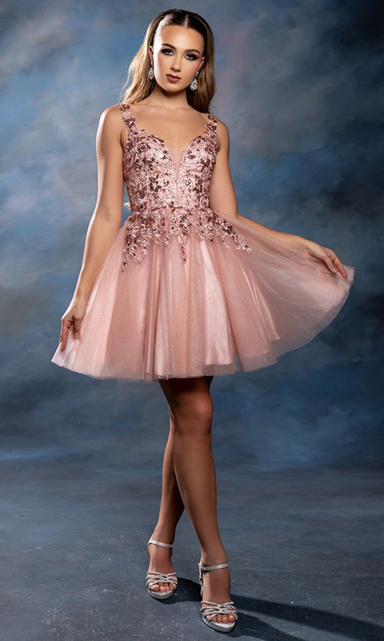 May Queen MQ2246 - Embroidered V Neck Cocktail Dress