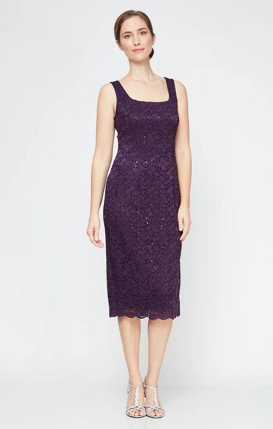 S.L. Fashions 9213104 - Sleeveless Sequin Lace Knee-Length Dress