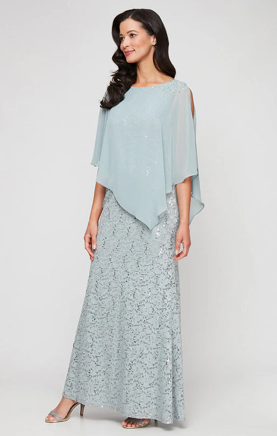 S.L. Fashions 9213121 - Sequin Lace Capelet Dress