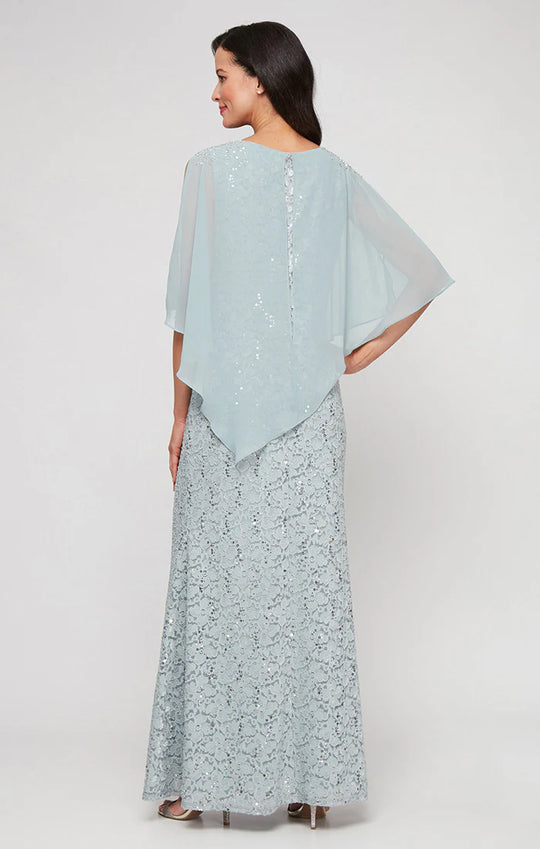 S.L. Fashions 9213121 - Sequin Lace Capelet Dress