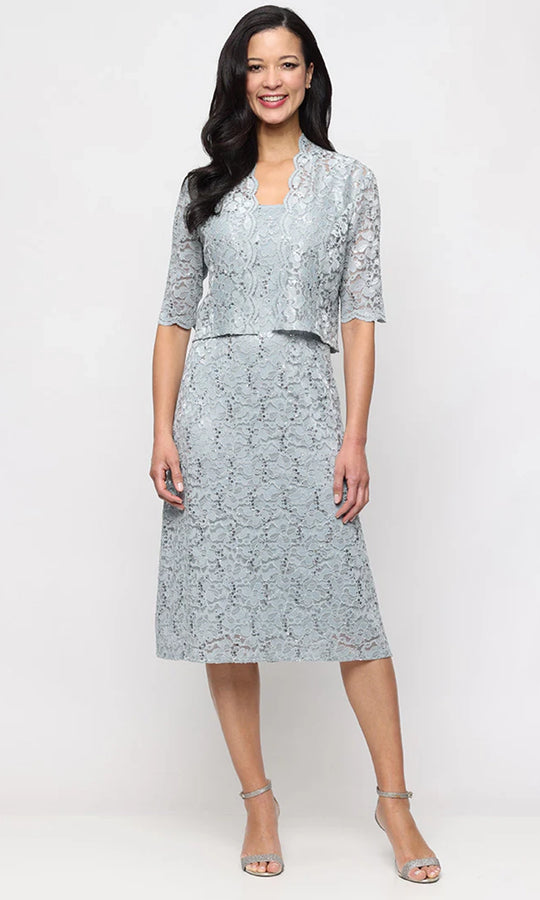 S.L. Fashions Dresses (SLNY) 9113152 - Lace Jacket Tea-Length Dress