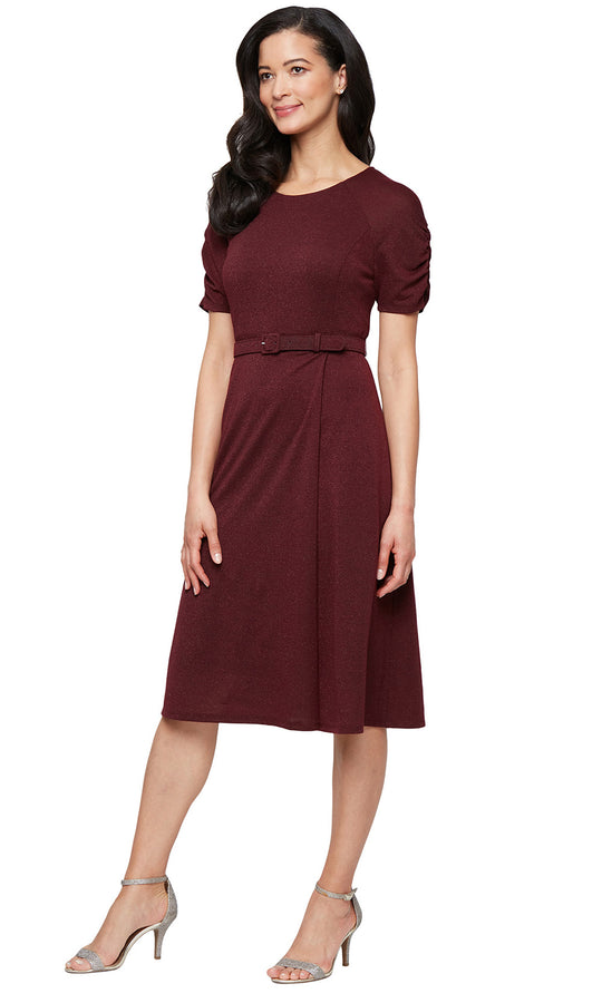 S.L. Fashions 9128106 - Jewel Neckline Belted A-Line Dress