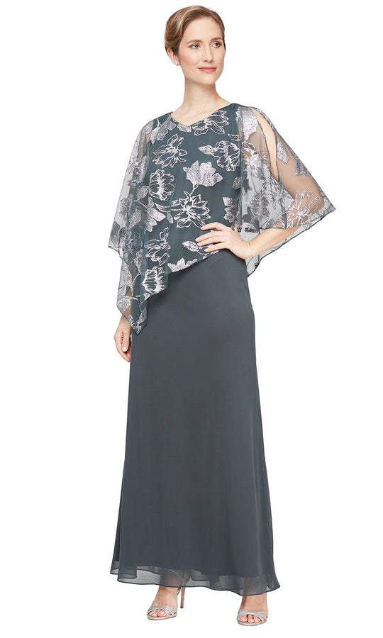 S.L. Fashions 9133232 - Embroidered Overlay Sheath Evening Gown