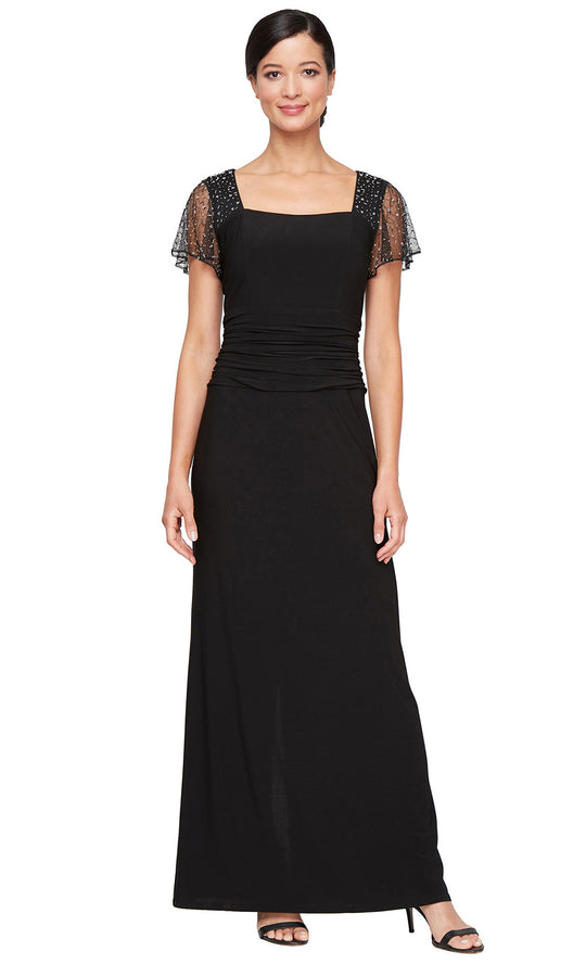 S.L. Fashions Dresses (SLNY) 9435254 - Beaded Sleeve Square Neck Dress