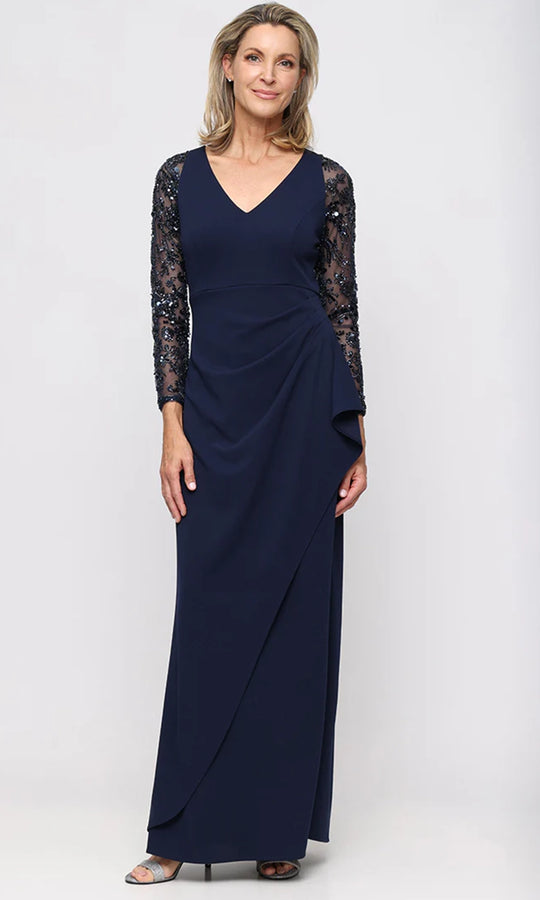 S.L. Fashions Dresses (SLNY) 9137265 - V-Neck Beaded Sleeve Long Dress