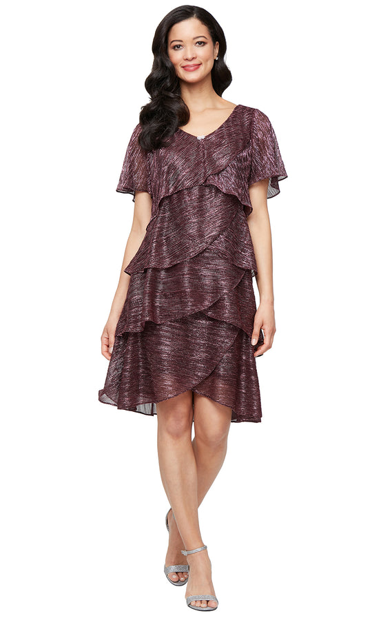 S.L. Fashions 9155124 - Shimmer Chiffon Tiered Short Dress