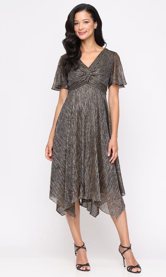 S.L. Fashions 9155271 - Knotted V-Neck Handkerchief Hem Dress