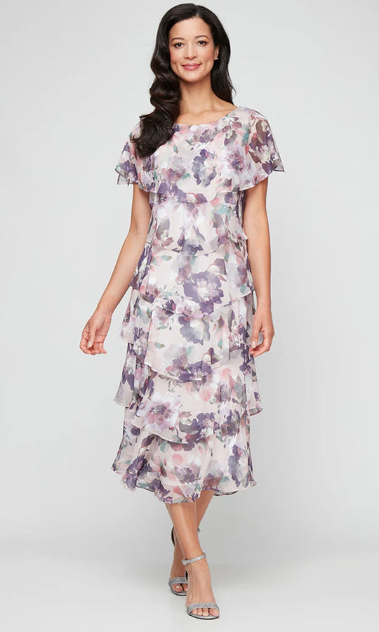 S.L. Fashions Dresses (SLNY) 9172101 - Scoop Floral Print Midi Dress