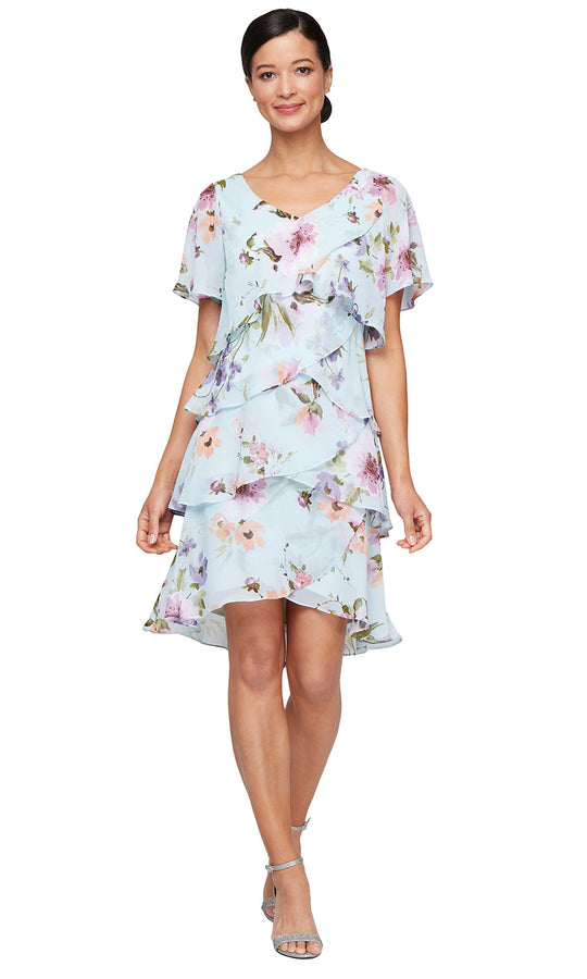 S.L. Fashions Dresses (SLNY) 9172123 - V-Neck Printed A-Line Dress