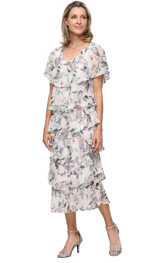 S.L. Fashions Dresses (SLNY) 9472136 - Chiffon Floral Tiered Dress