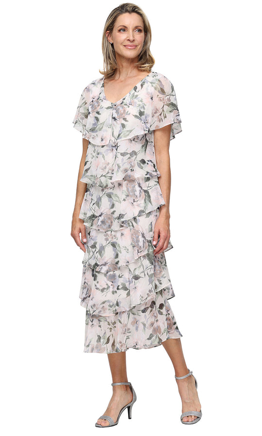 S.L. Fashions Dresses (SLNY) 9172136 - Tiered Floral Tea-Length Dress