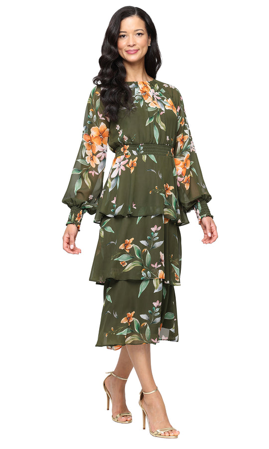 S.L. Fashions 9172166 - Jewel Neckline Floral Tiered Dress