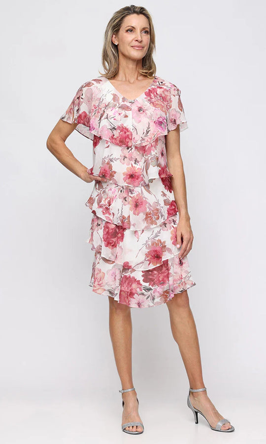 S.L. Fashions Dresses (SLNY) 9472195 - Embellished V-Neck Floral Dress
