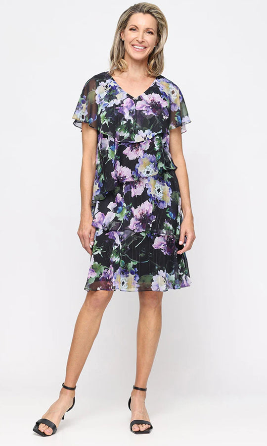 S.L. Fashions Dresses (SLNY) 9172199 - Floral Tiered V-Neck Dress