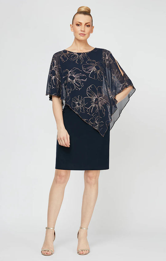 S.L. Fashions 9179146 - Floral Chiffon Capelet Dress