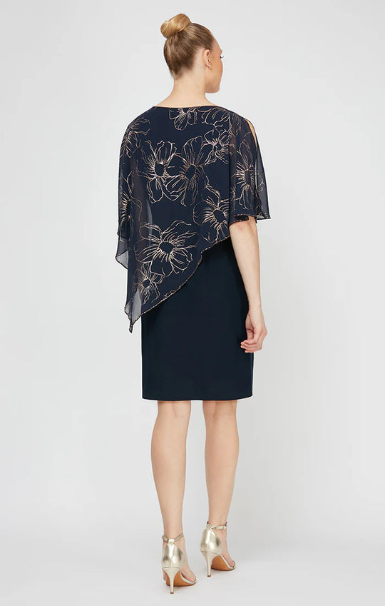 S.L. Fashions 9179146 - Floral Chiffon Capelet Dress