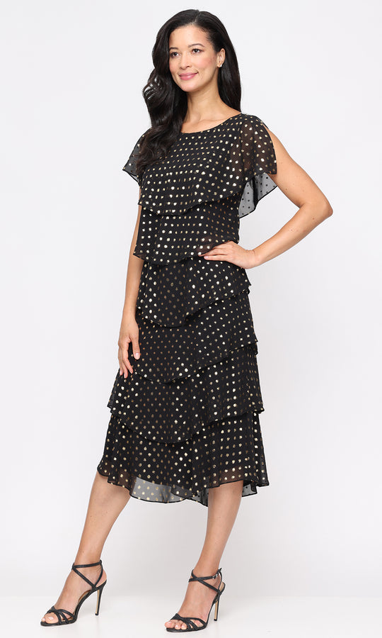 S.L. Fashions 9179501 - Scoop Neckline Polka Dot A-line Dress