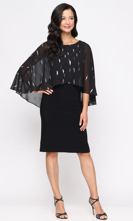 S.L. Fashions 9179502 - Printed Capelet Overlay Sheath Dress