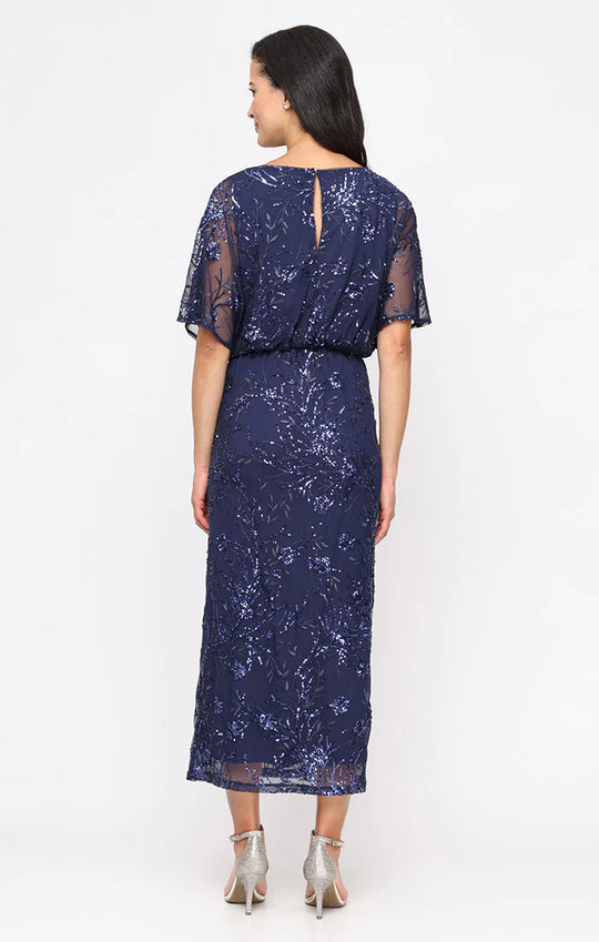 S.L. Fashions 9196478 - Blouson Bodice Sequin Tea-Length Dress