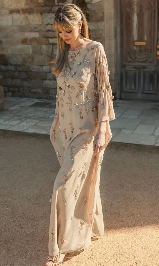 Mac Duggal 9242 - Chiffon Floral Embroidered Cape Gown