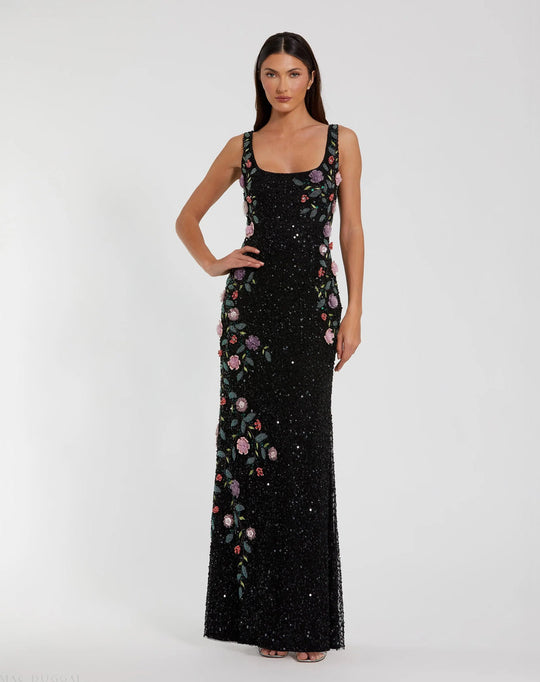 Mac Duggal 9340 - Beaded Floral Mesh Scoop Neck Dress