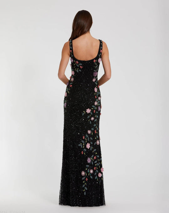 Mac Duggal 9340 - Beaded Floral Mesh Scoop Neck Dress