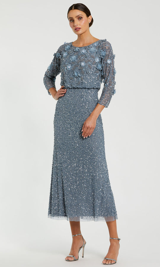 Mac Duggal 9373 - Blouson Bodice Three-Quarter Midi Dress